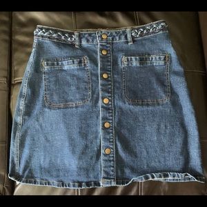 Dark-wash, denim, pencil skirt